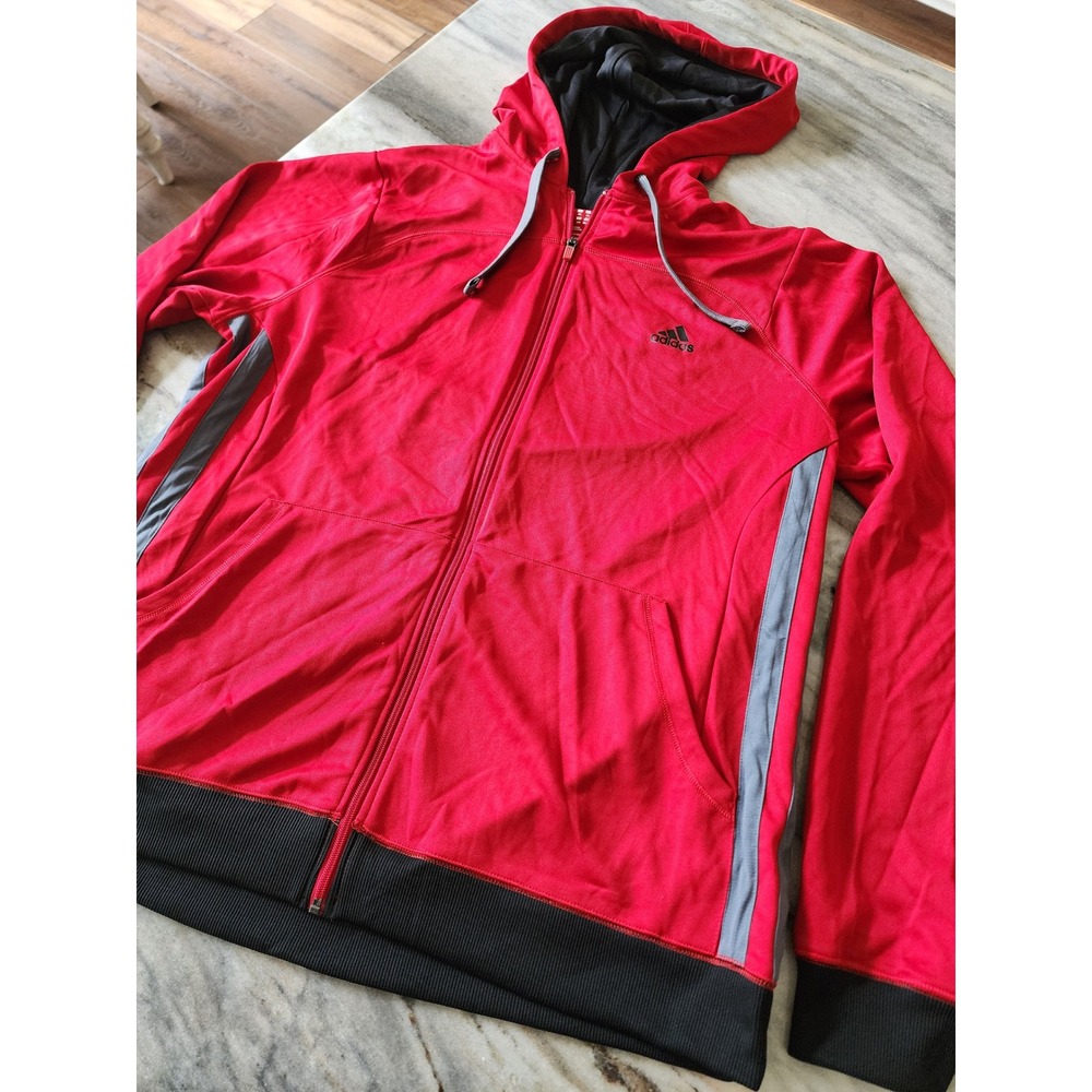 Adidas Mens 2XL Full Zip Hoodie‎ Red Black Gray Colorblock Athletic Jacket